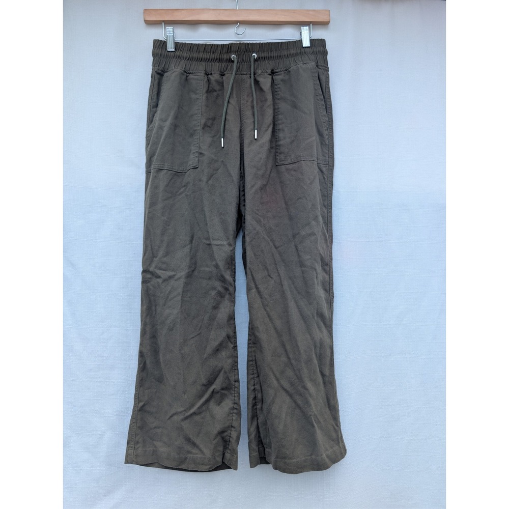 WILLIT Linen Blend Wide Leg Pants Womens L Olive Green Drawstring Patch Pocket